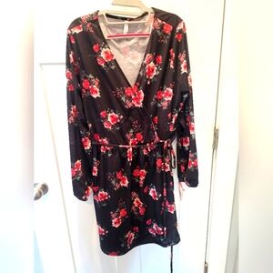 NWT Xhilaration Black Floral Faux Wrap Dress XXL | Long Sleeve Belted Mini
